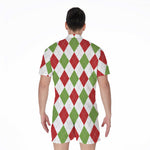 White Red And Green Argyle Pattern Print Men's Rompers