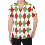 White Red And Green Argyle Pattern Print Men's Shirt