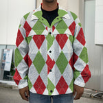 White Red And Green Argyle Pattern Print Men's Shirt Jacket