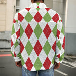 White Red And Green Argyle Pattern Print Men's Shirt Jacket