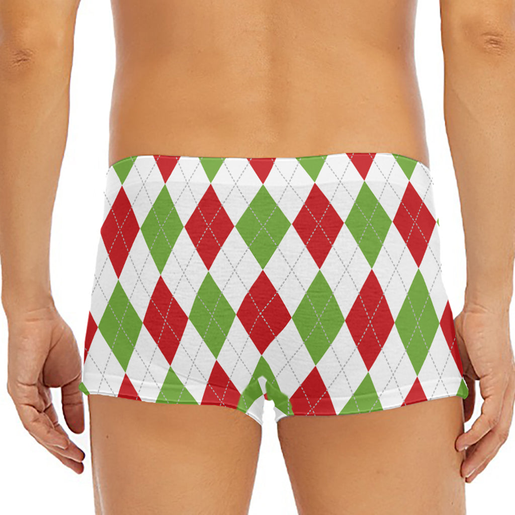 White Red And Green Argyle Pattern Print Men's Short Boxer Briefs