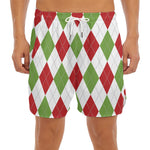 White Red And Green Argyle Pattern Print Men's Split Running Shorts