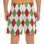 White Red And Green Argyle Pattern Print Men's Split Running Shorts