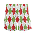 White Red And Green Argyle Pattern Print Men's Athletic Shorts