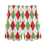 White Red And Green Argyle Pattern Print Men's Sports Shorts