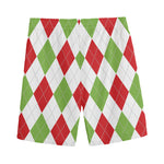 White Red And Green Argyle Pattern Print Men's Sports Shorts