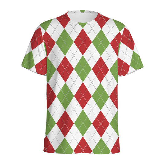 White Red And Green Argyle Pattern Print Men's Sports T-Shirt