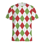 White Red And Green Argyle Pattern Print Men's Sports T-Shirt
