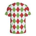 White Red And Green Argyle Pattern Print Men's Sports T-Shirt