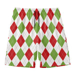 White Red And Green Argyle Pattern Print Men's Swim Trunks