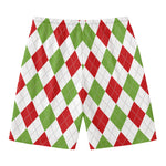 White Red And Green Argyle Pattern Print Men's Swim Trunks