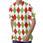 White Red And Green Argyle Pattern Print Men's Velvet T-Shirt