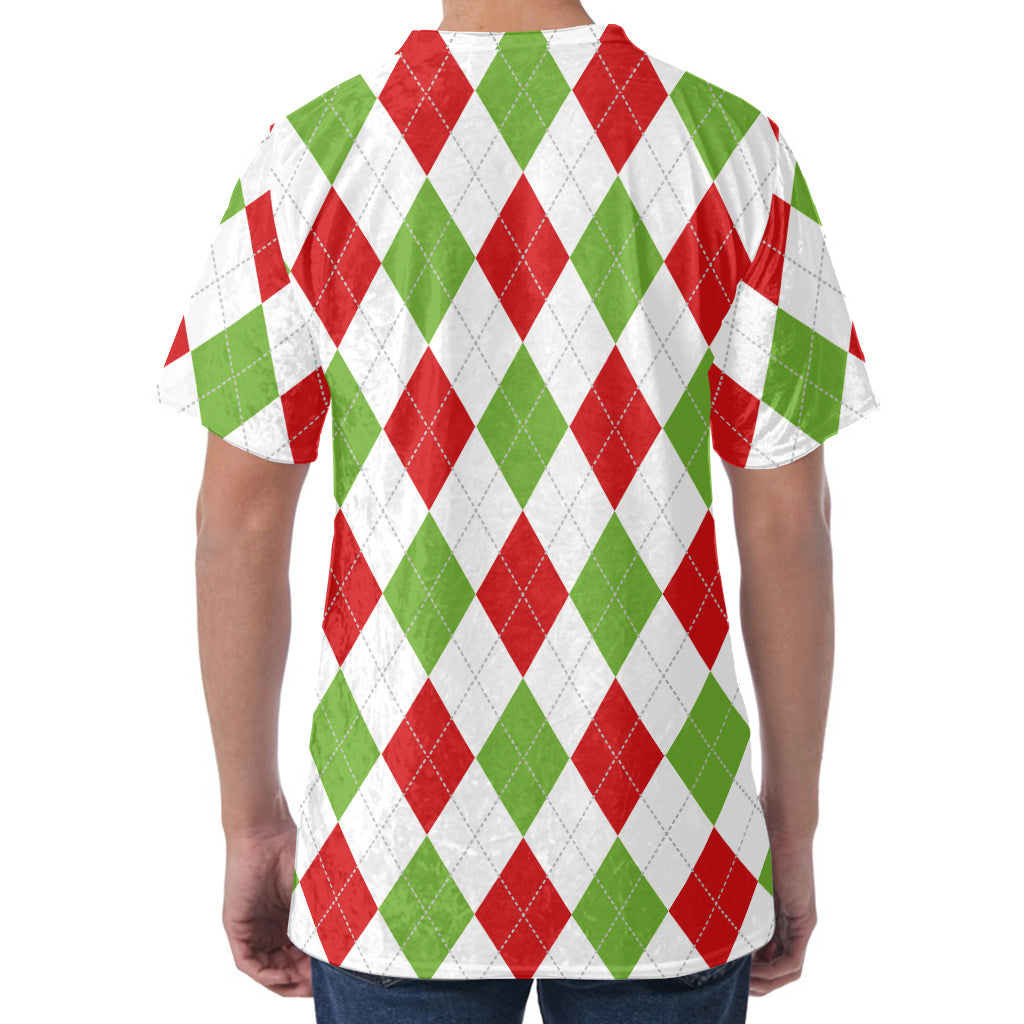 White Red And Green Argyle Pattern Print Men's Velvet T-Shirt