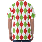 White Red And Green Argyle Pattern Print Men's Velvet T-Shirt
