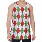 White Red And Green Argyle Pattern Print Men's Velvet Tank Top