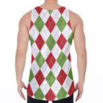 White Red And Green Argyle Pattern Print Men's Velvet Tank Top