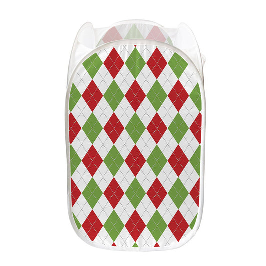 White Red And Green Argyle Pattern Print Mesh Laundry Hamper