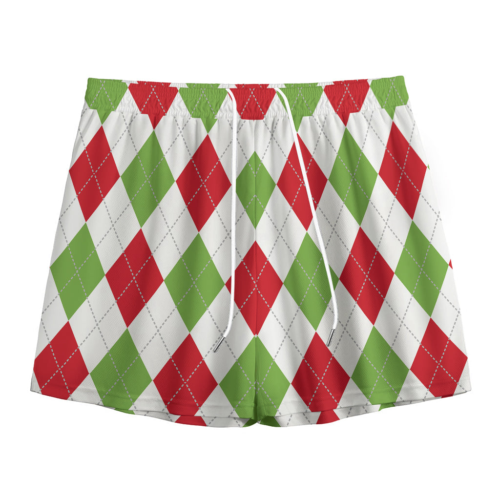 White Red And Green Argyle Pattern Print Mesh Shorts
