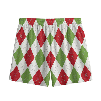 White Red And Green Argyle Pattern Print Mesh Shorts