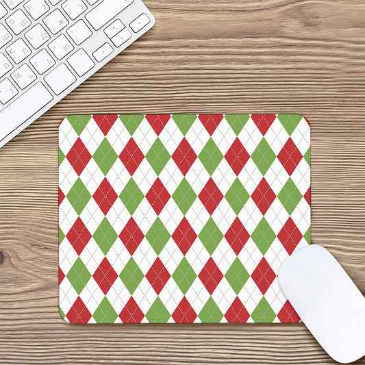 White Red And Green Argyle Pattern Print Mouse Pad