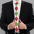 White Red And Green Argyle Pattern Print Necktie