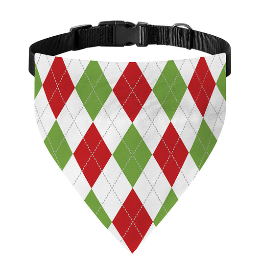 White Red And Green Argyle Pattern Print Over The Collar Dog Bandana