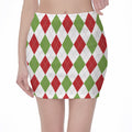 White Red And Green Argyle Pattern Print Pencil Mini Skirt