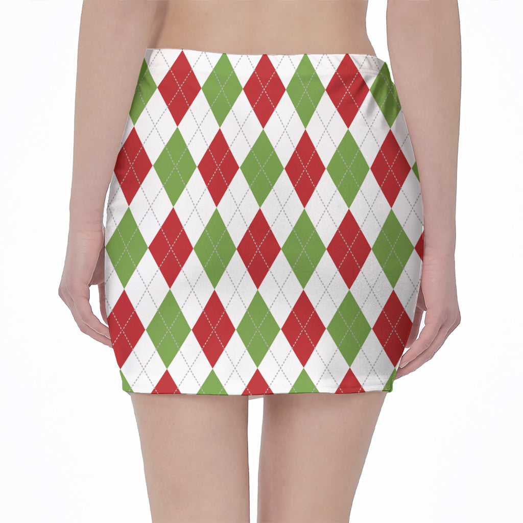 White Red And Green Argyle Pattern Print Pencil Mini Skirt