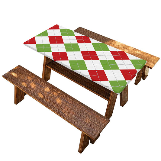 White Red And Green Argyle Pattern Print Picnic Table Cover