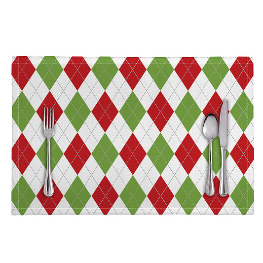 White Red And Green Argyle Pattern Print Placemat