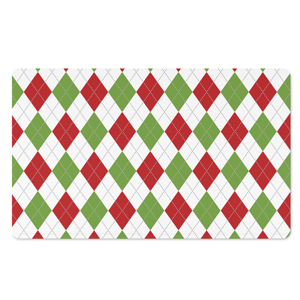 White Red And Green Argyle Pattern Print Polyester Doormat