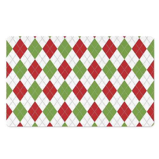 White Red And Green Argyle Pattern Print Polyester Doormat