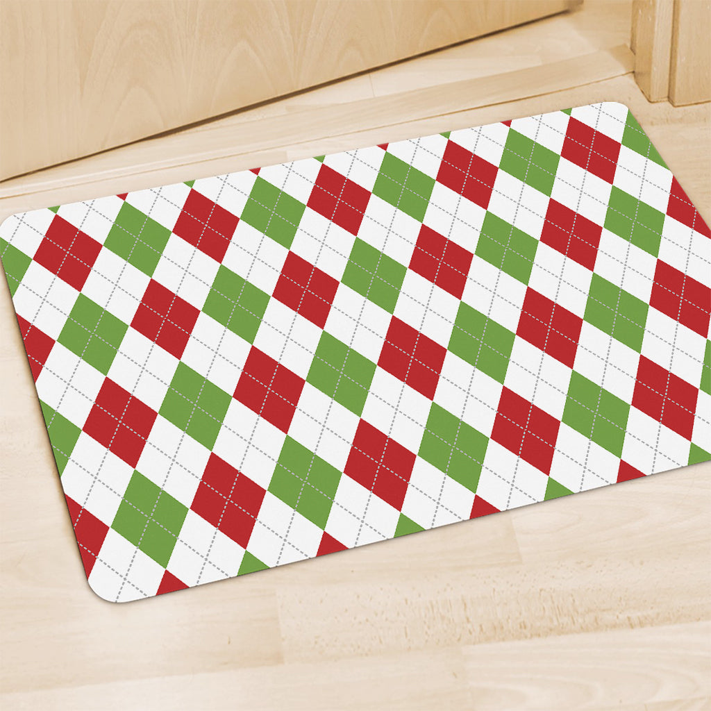 White Red And Green Argyle Pattern Print Polyester Doormat