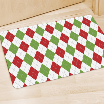 White Red And Green Argyle Pattern Print Polyester Doormat