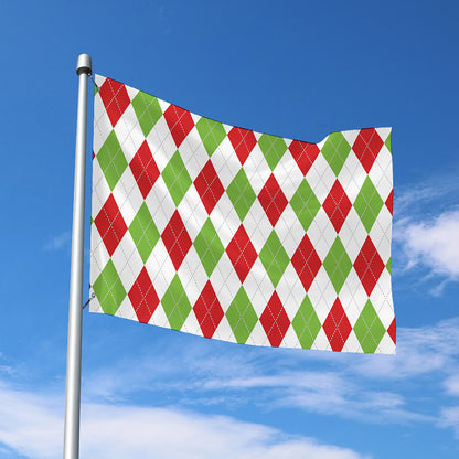 White Red And Green Argyle Pattern Print Polyester Flag