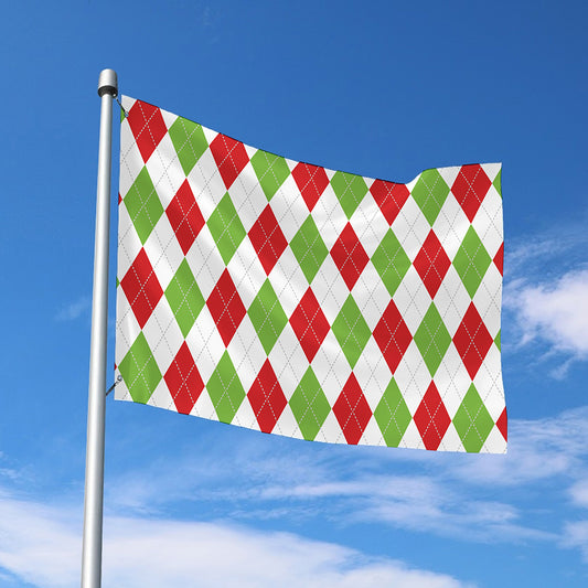 White Red And Green Argyle Pattern Print Polyester Flag