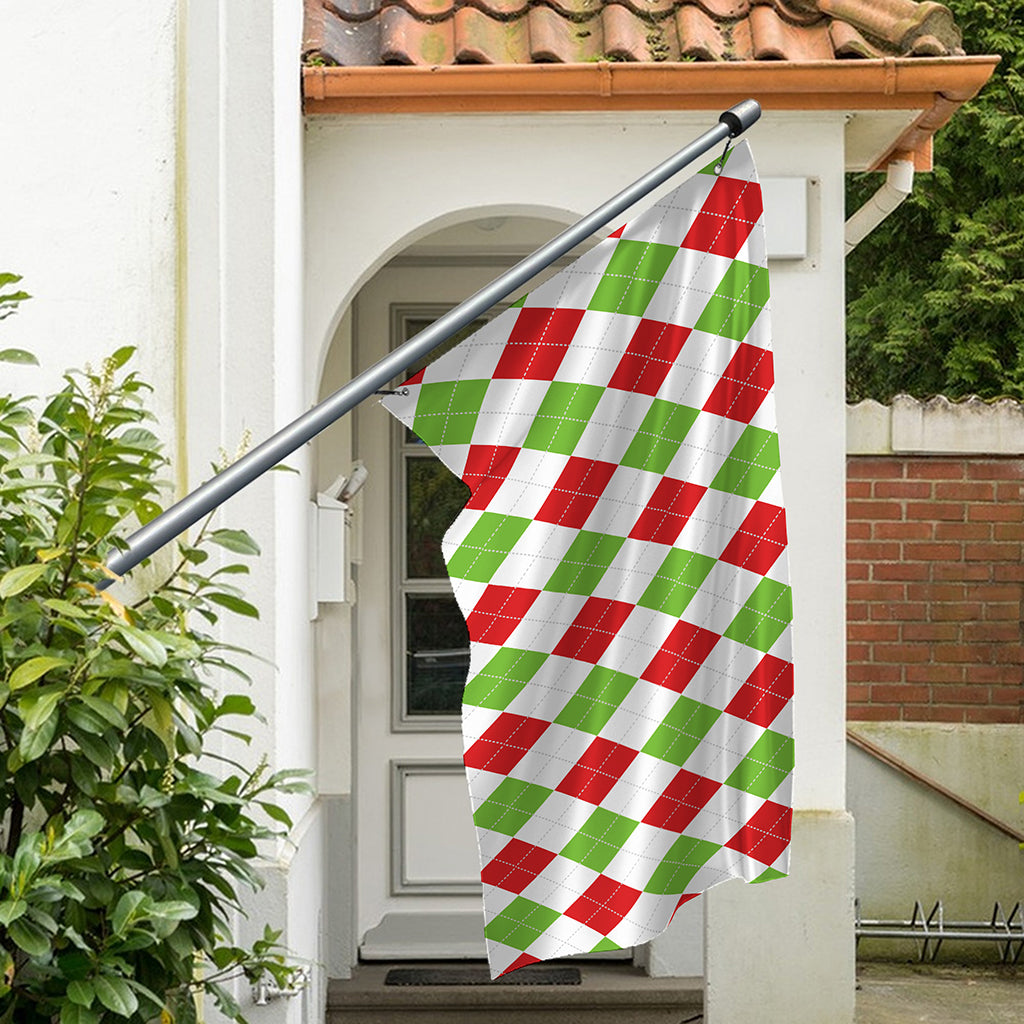 White Red And Green Argyle Pattern Print Polyester Flag