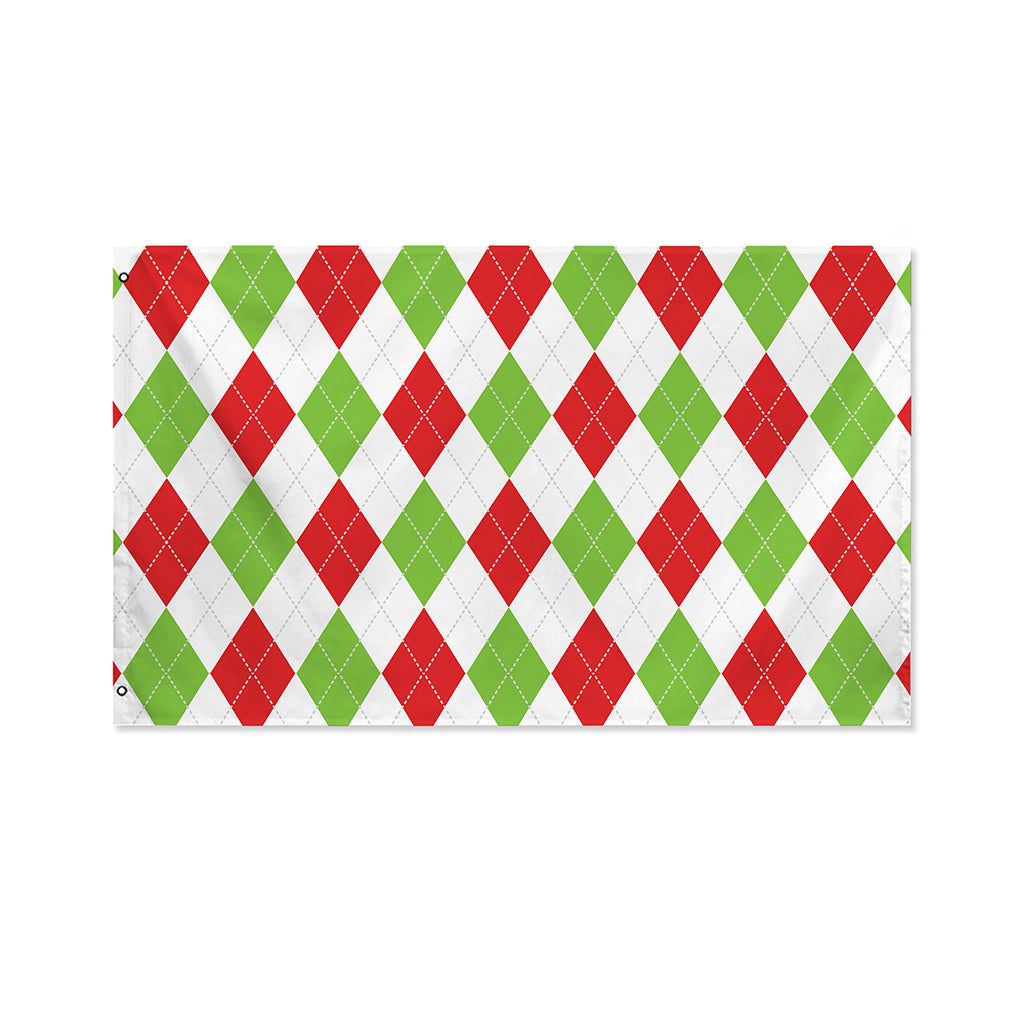 White Red And Green Argyle Pattern Print Polyester Flag