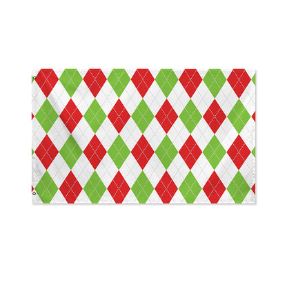 White Red And Green Argyle Pattern Print Polyester Flag