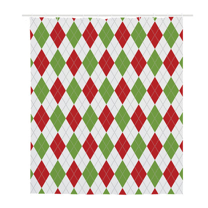 White Red And Green Argyle Pattern Print Polyester Shower Curtain