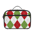 White Red And Green Argyle Pattern Print Portable Lunch Bag