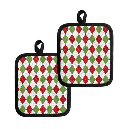 White Red And Green Argyle Pattern Print Pot Holders