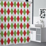 White Red And Green Argyle Pattern Print Premium Shower Curtain