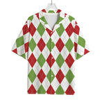 White Red And Green Argyle Pattern Print Rayon Hawaiian Shirt