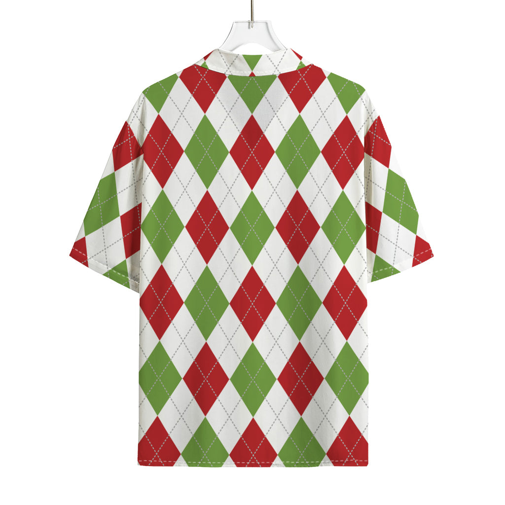 White Red And Green Argyle Pattern Print Rayon Hawaiian Shirt