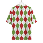 White Red And Green Argyle Pattern Print Rayon Hawaiian Shirt
