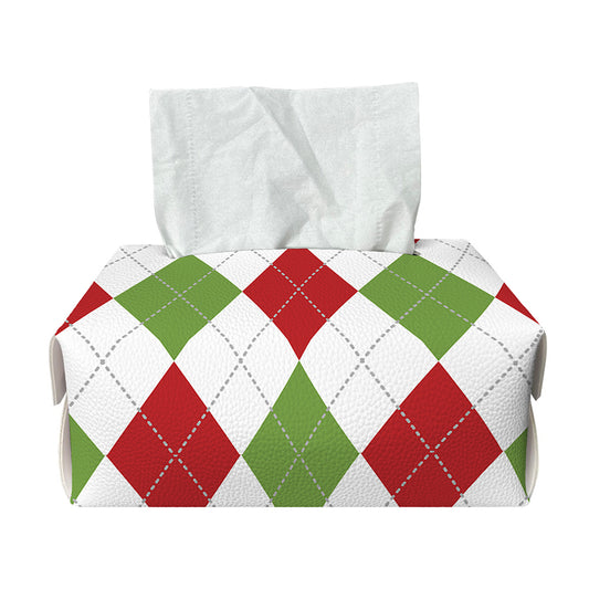White Red And Green Argyle Pattern Print Rectangle Tissue Box Cover