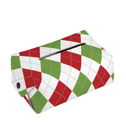 White Red And Green Argyle Pattern Print Rectangle Tissue Box Cover