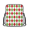 White Red And Green Argyle Pattern Print Rectangular Crossbody Bag