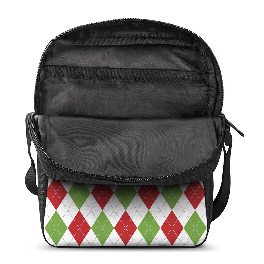 White Red And Green Argyle Pattern Print Rectangular Crossbody Bag